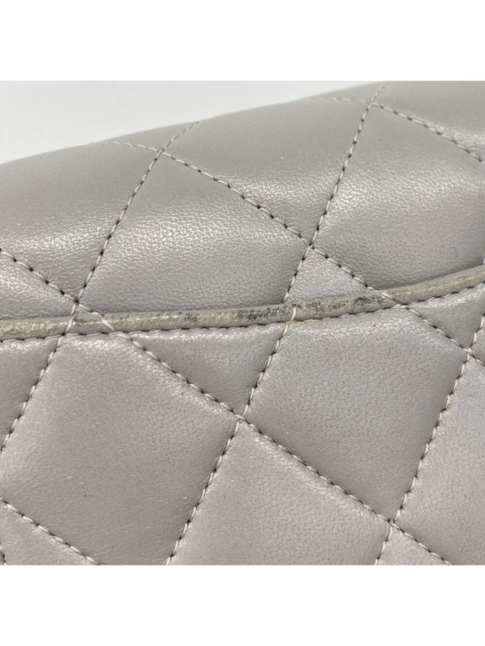 Chanel Wallet Quilted Lambskin Gray Silver